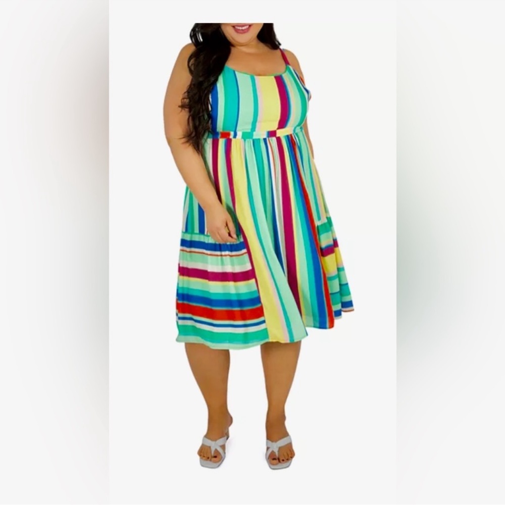 Maree Pour Toi Plus Brenda Stripe Midi Dress. NWT